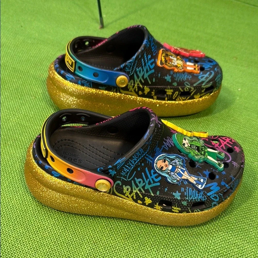 RARE Colorful Kids Crocs Rainbow High Cutie Crush Clogs size 2J
